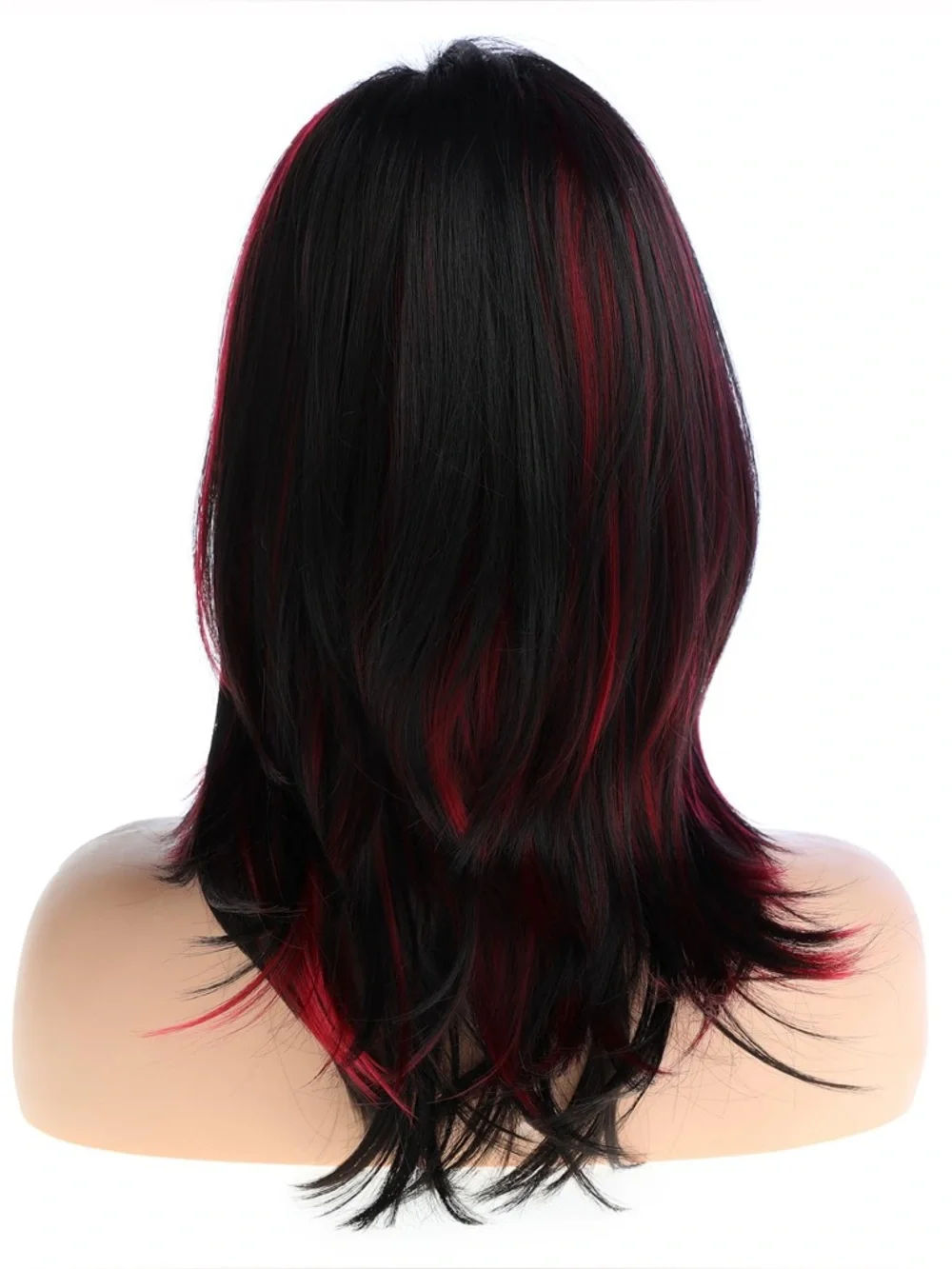 Black Wig with Red Highlights - Stylish Layered Women's Hair
